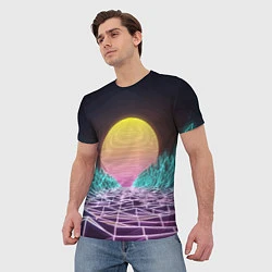 Футболка мужская Vaporwave Закат солнца в горах Neon, цвет: 3D-принт — фото 2