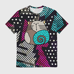 Футболка мужская Круглый абстрактный кот, цвет: 3D-принт