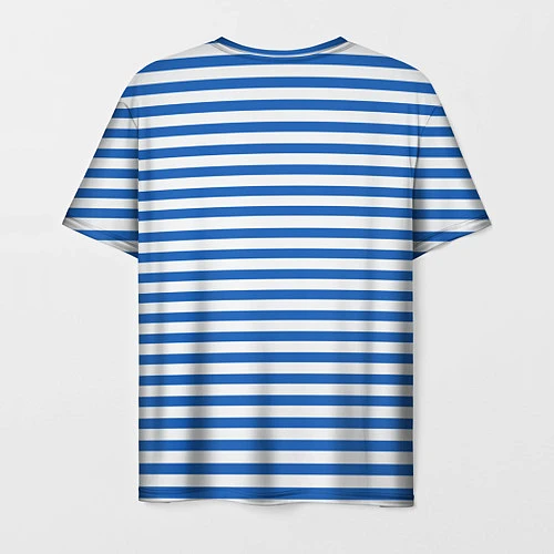 Мужская футболка Морская тельняшка - бело-синие полосы и якорь / 3D-принт – фото 2