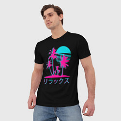 Футболка мужская Неоновые пальмы Иероглифы Neon Palm Tree, цвет: 3D-принт — фото 2