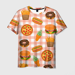 Мужская футболка PIZZA DONUT BURGER FRIES ICE CREAM pattern