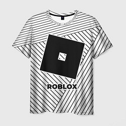 Футболка мужская Символ Roblox на светлом фоне с полосами, цвет: 3D-принт
