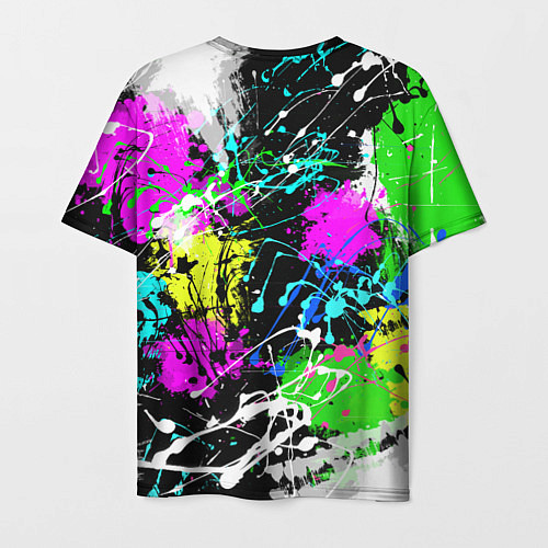 Мужская футболка Разноцветные пятна краски на черном фоне / 3D-принт – фото 2