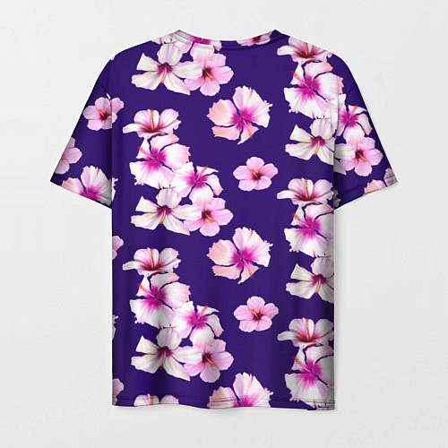 Мужская футболка Цветы Розовые Гибискус На Синем Фоне / 3D-принт – фото 2