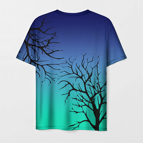 Мужская футболка Черные абстрактные ветки деревьев на сине-зеленом / 3D-принт – фото 2