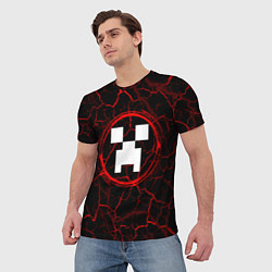 Футболка мужская Символ Minecraft и краска вокруг на темном фоне, цвет: 3D-принт — фото 2