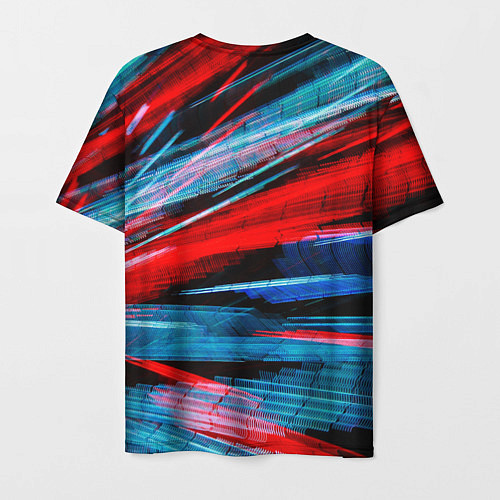 Мужская футболка Неоновые прерывающиеся линии - Красный и голубой / 3D-принт – фото 2