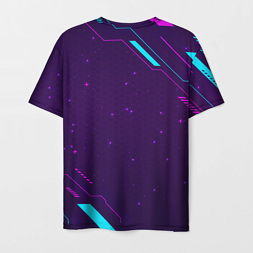 Мужская футболка Символ Fortnite в неоновых цветах на темном фоне / 3D-принт – фото 2