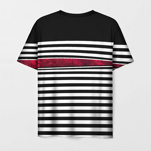 Мужская футболка Полосатый современный черно-белый с красной вставк / 3D-принт – фото 2