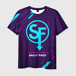 Футболка мужская Символ Sally Face в неоновых цветах на темном фоне, цвет: 3D-принт