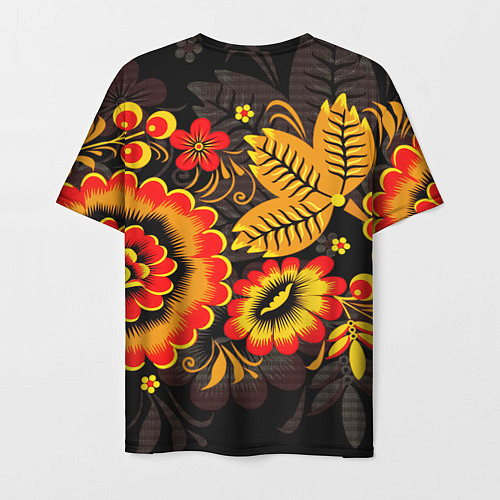 Мужская футболка Хохломская Роспись Цветы На Тёмном Фоне / 3D-принт – фото 2