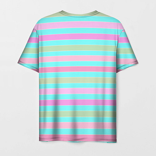 Мужская футболка Pink turquoise stripes horizontal Полосатый узор / 3D-принт – фото 2