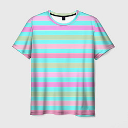 Мужская футболка Pink turquoise stripes horizontal Полосатый узор