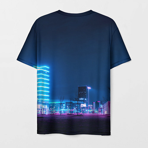 Мужская футболка Неоновый ночной город - Светло-синий / 3D-принт – фото 2