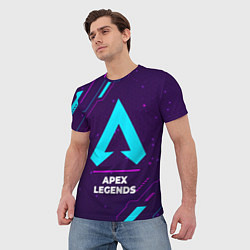Футболка мужская Символ Apex Legends в неоновых цветах на темном фо, цвет: 3D-принт — фото 2
