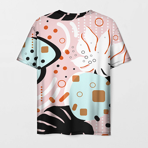 Мужская футболка Абстрактные фигуры с пальмовыми листами на розовом / 3D-принт – фото 2