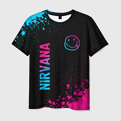 Футболка мужская Nirvana - neon gradient: символ и надпись вертикал, цвет: 3D-принт