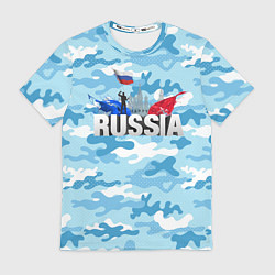 Футболка мужская Russia: синий камфуляж, цвет: 3D-принт