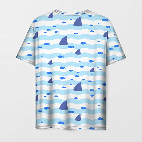 Мужская футболка Волны, рыбки и плавники акул - паттерн / 3D-принт – фото 2