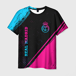 Футболка мужская Real Madrid - neon gradient: символ и надпись верт, цвет: 3D-принт