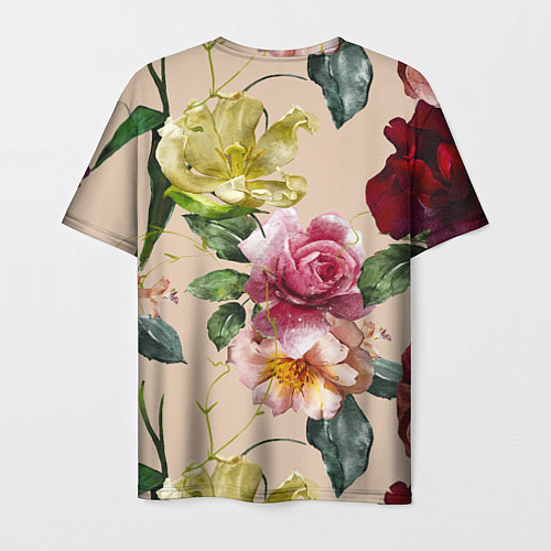 Мужская футболка Цветы Нарисованные Красные Розы и Лилии / 3D-принт – фото 2