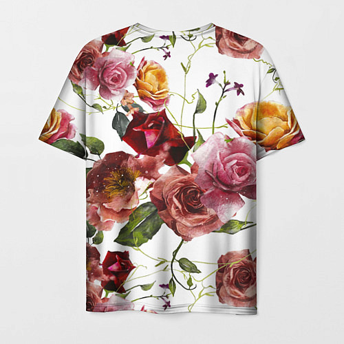 Мужская футболка Цветы Нарисованные Красные и Розовые Розы / 3D-принт – фото 2
