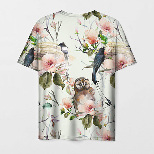 Мужская футболка Цветы Нарисованные Магнолии и Птицы / 3D-принт – фото 2