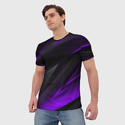 Футболка мужская Черно-фиолетовая геометрическая абстракция, цвет: 3D-принт — фото 2