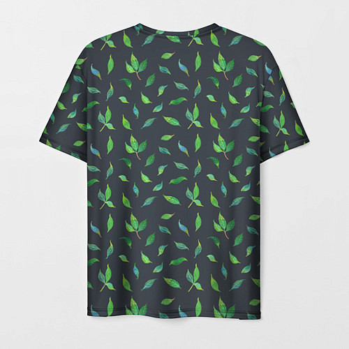 Мужская футболка Зеленые листья и веточки на темном фоне / 3D-принт – фото 2