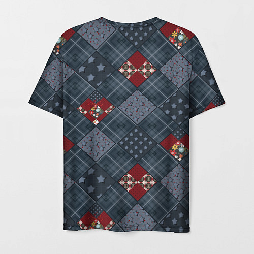 Мужская футболка Red and blue denim patchwork / 3D-принт – фото 2