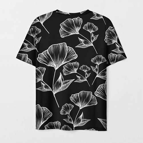 Мужская футболка Графичные цветы на черном фоне / 3D-принт – фото 2