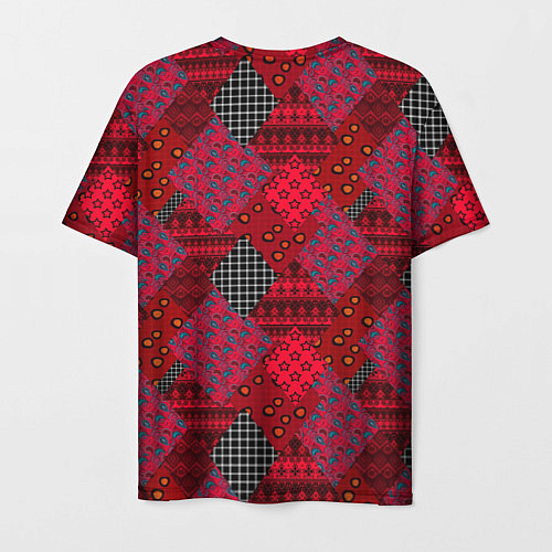 Мужская футболка Красный лоскутный узор пэчворк / 3D-принт – фото 2