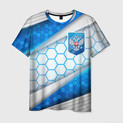 Футболка мужская Синий герб России на объемном фоне, цвет: 3D-принт