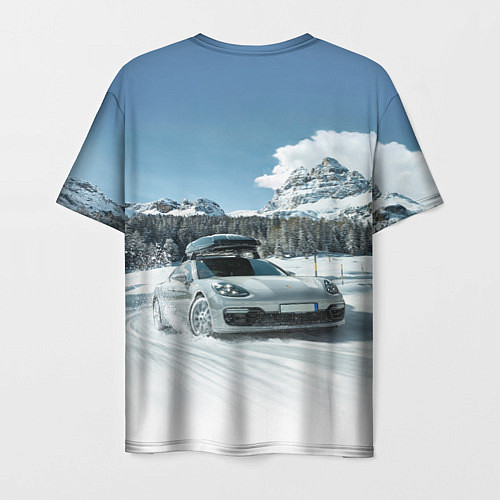 Мужская футболка Porsche on a mountain winter road / 3D-принт – фото 2