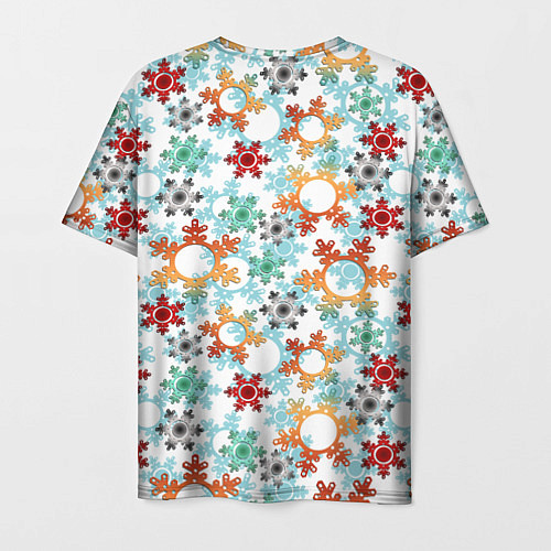 Мужская футболка Новогодний декор бумажные разноцветные снежинки / 3D-принт – фото 2