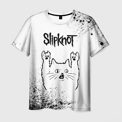 Футболка мужская Slipknot рок кот на светлом фоне, цвет: 3D-принт