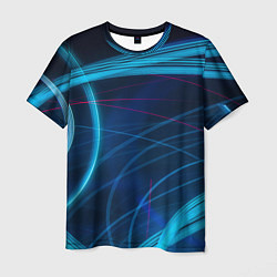 Футболка мужская Синие абстрактные линии в темноте, цвет: 3D-принт
