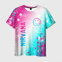 Мужская футболка Nirvana neon gradient style: надпись, символ