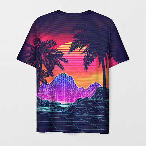Мужская футболка Тропический остров с пальмами ретро иллюстрация / 3D-принт – фото 2