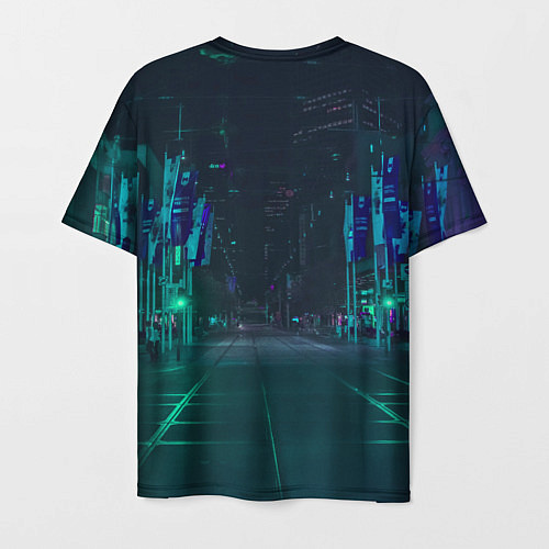 Мужская футболка Неоновая ночная улица / 3D-принт – фото 2