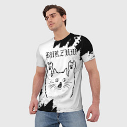 Футболка мужская Burzum рок кот на светлом фоне, цвет: 3D-принт — фото 2
