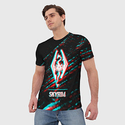 Футболка мужская Skyrim в стиле glitch и баги графики на темном фон, цвет: 3D-принт — фото 2