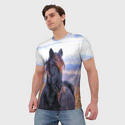 Футболка мужская Черный конь, цвет: 3D-принт — фото 2