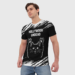 Футболка мужская Группа Hollywood Undead и рок кот, цвет: 3D-принт — фото 2