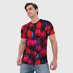 Футболка мужская Тюльпаны - поле красных цветов, цвет: 3D-принт — фото 2
