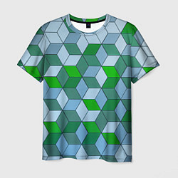 Футболка мужская Зелёные и серые абстрактные кубы с оптической иллю, цвет: 3D-принт