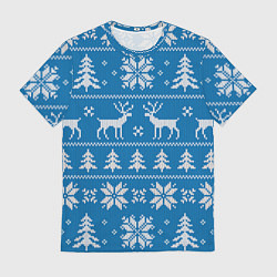 Мужская футболка Рождественский синий свитер с оленями