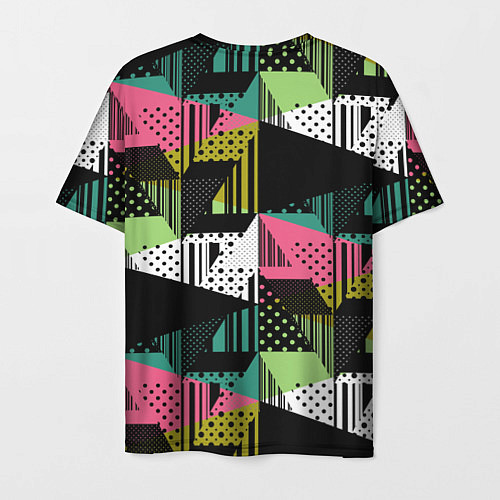 Мужская футболка Черный горошек и полосы на ярком геометрическом фо / 3D-принт – фото 2
