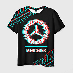 Футболка мужская Значок Mercedes в стиле glitch на темном фоне, цвет: 3D-принт