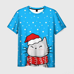 Футболка мужская Снегопад - котик в шапочке, цвет: 3D-принт